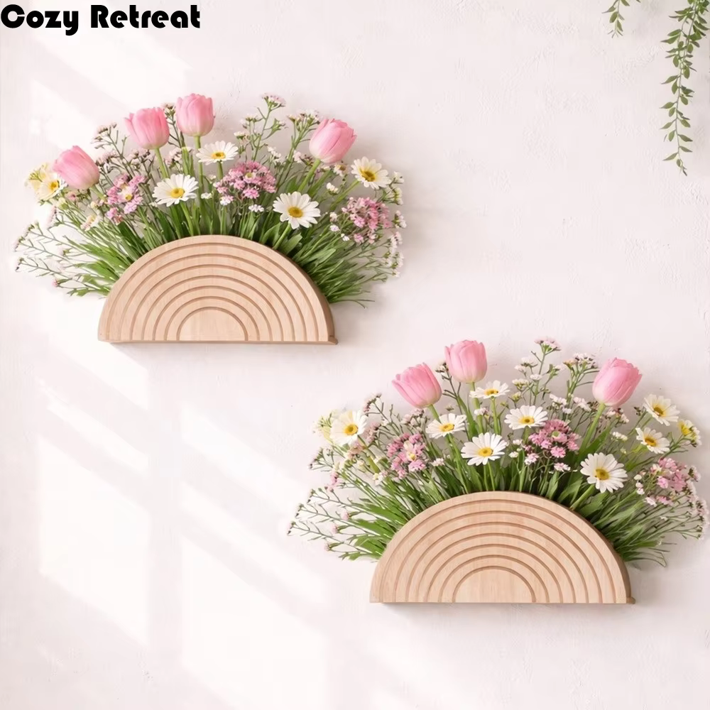 Support mural en bois artisanal pour fleurs