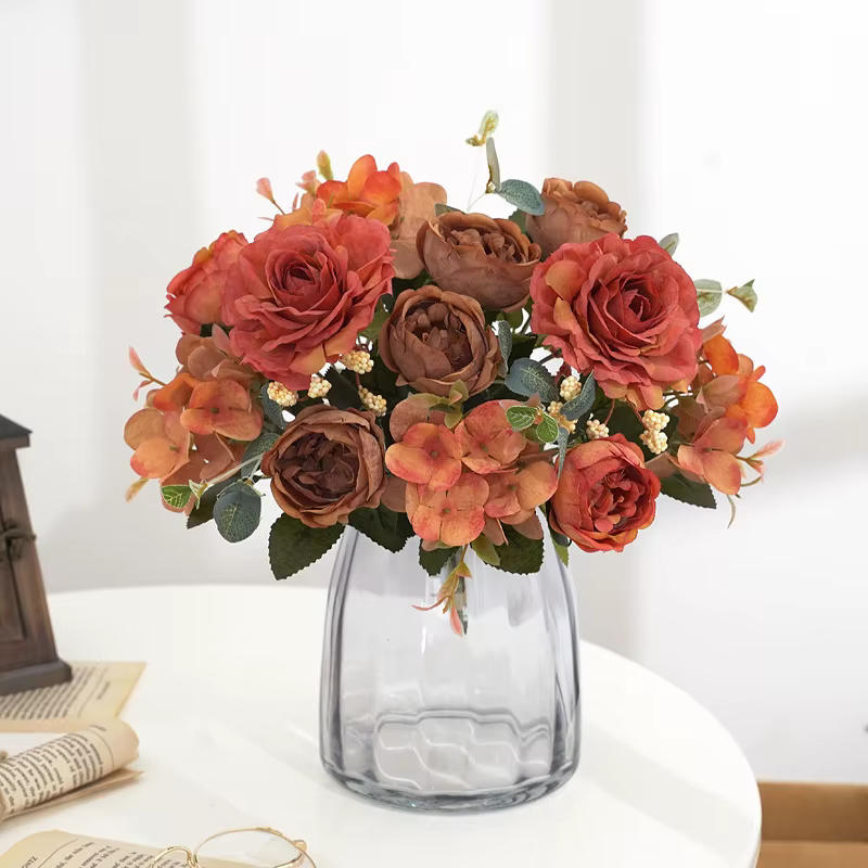 Bouquet de roses artificielles rétro en soie