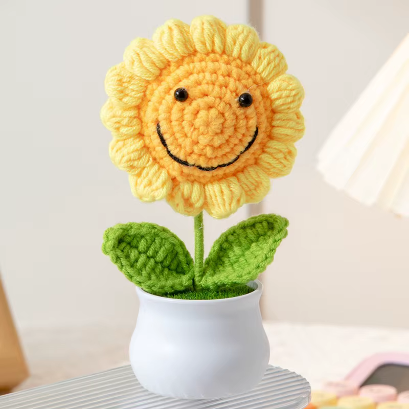 1 pièces fleurs artificielles créatives mignon Crochet Pots de tournesol tricoté fleur à la main cadeau maison cadeaux d'invité de mariage décor de bureau