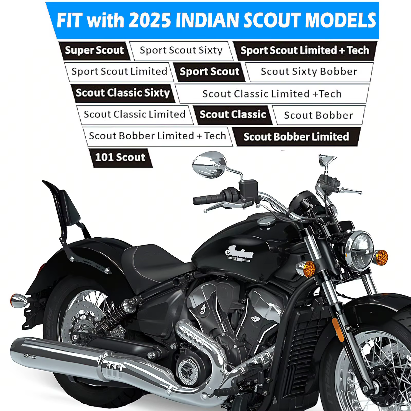 Pour indien 2025 Super Scout Bobber Sport Scout 101 soixante accessoires dossier de moto passager arrière barre Sissy