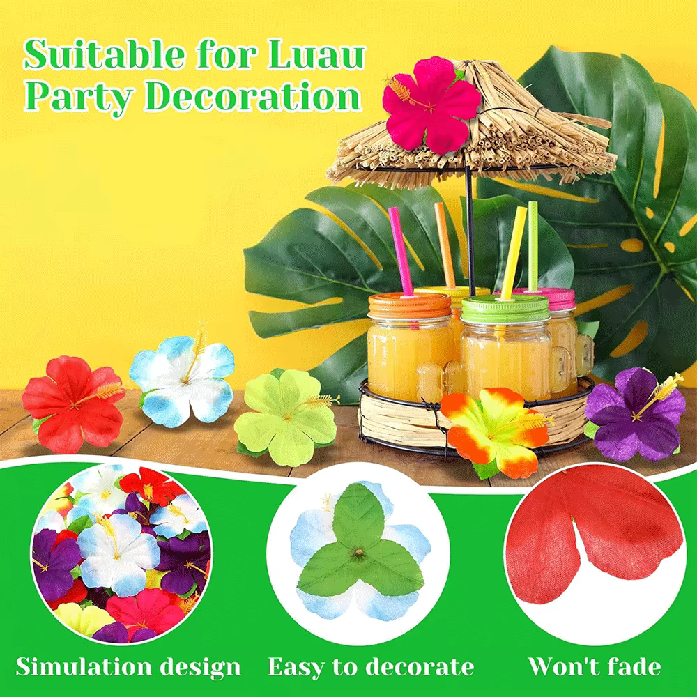 Fleurs d'hibiscus artificielles en soie, fausses fleurs pour décoration de fête hawaïenne, mariage tropical d'été, plage, anniversaire, fournitures pour couronnes DIY