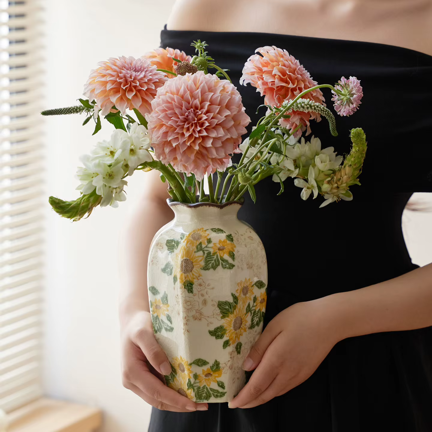 Vases en céramique vintage motif tournesol