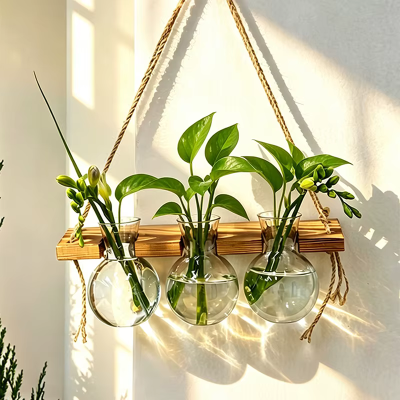 Vase mural en bois et ABS de style bohème pour plantes aquatiques