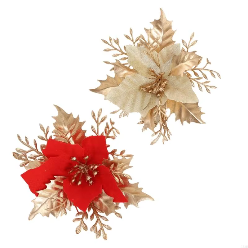 Poinsettia Flower Arbre Noël Décoration Fleur artificielle pour fête vacances 37JD