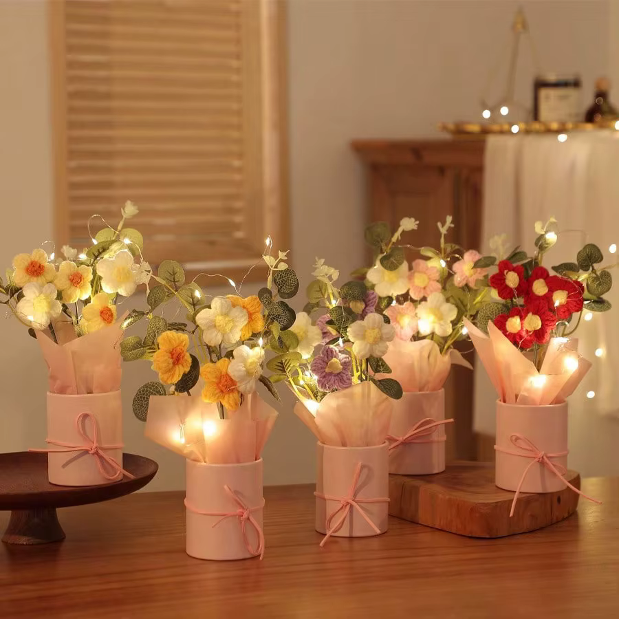 Bouquet de fleurs artificielles en laine bouffante