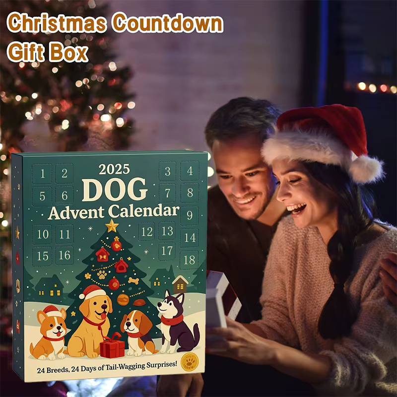 Calendrier de l'Avent pour chien, 2025 à 24 pièces, ornements de races festives 2D, calendrier de l'avent pour animaux de compagnie avec ornements réutilisables, idée pour l'amour des chiens