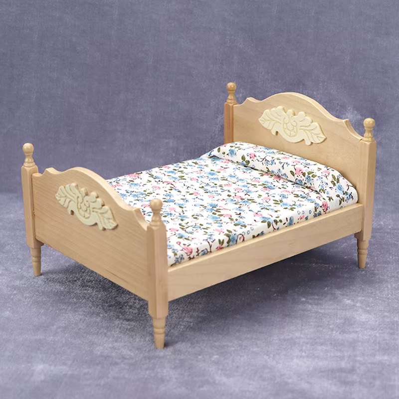 Maison de poupée Miniature européenne 1:12, modèle de lit Double, accessoire de meubles pour maison de poupée, décor de chambre à coucher, jouets de jeu pour enfants, cadeau