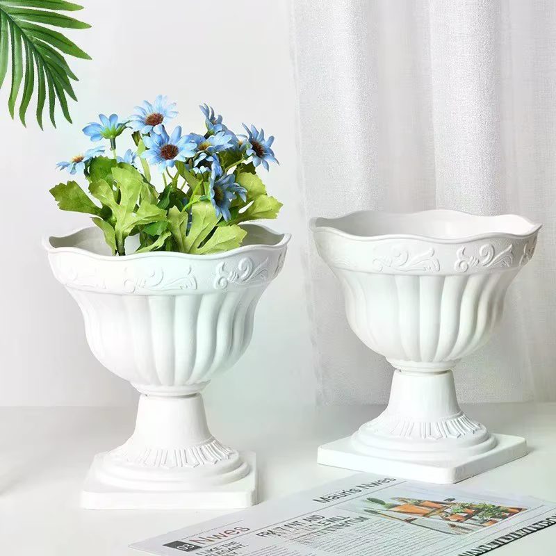 Grand jardinière extérieure colonne romaine Pot de fleur Pots de plantation balcon ménage blanc en plastique porche décor Pot de fleurs