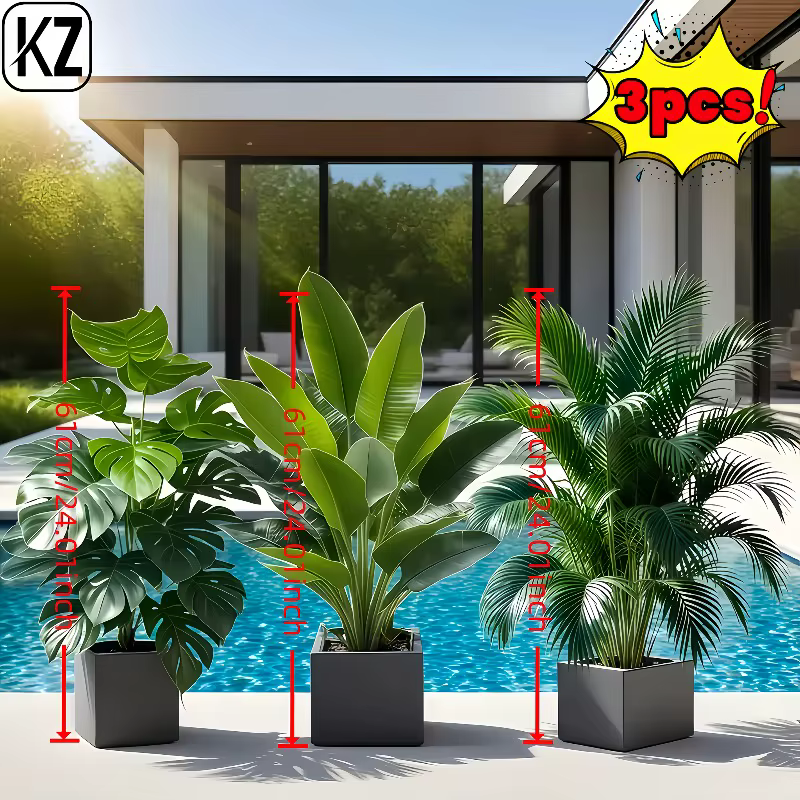 Lot de 3 plantes artificielles luxuriantes : bananier