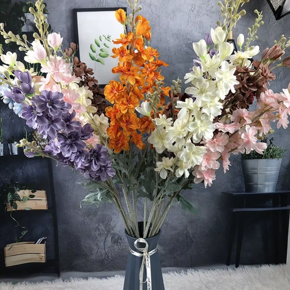 Nouvelles Grandes Fleurs Artificielles de Delphinium à 2 Branches