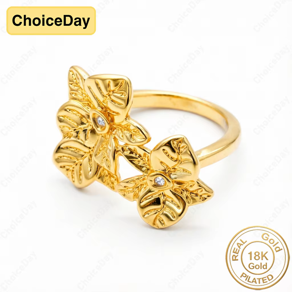 Bague Fleur Exquise Plaqué Or 18K pour Femme - Bijou Élégant et Stylé pour Fiançailles et Cadeau de Fête