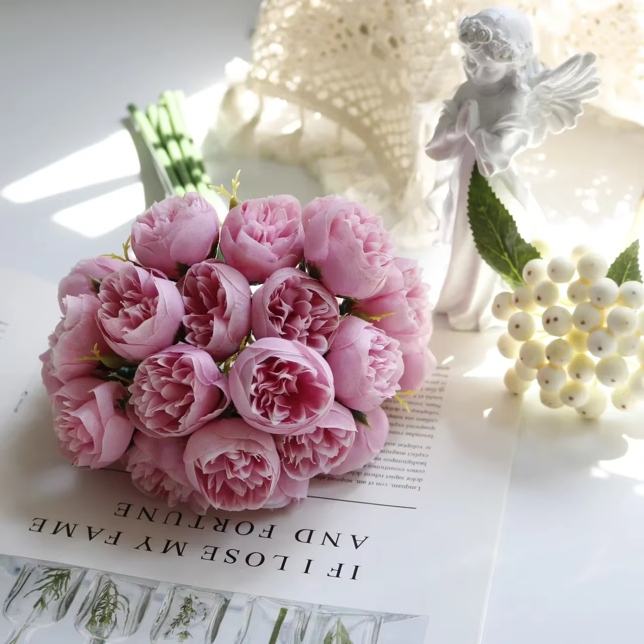 Rose Rose pivoine fleurs artificielles Bouquet de soie 27 têtes Roses fausse fleur pour Vase de Table organiser les fleurs de décoration de mariage à la maison