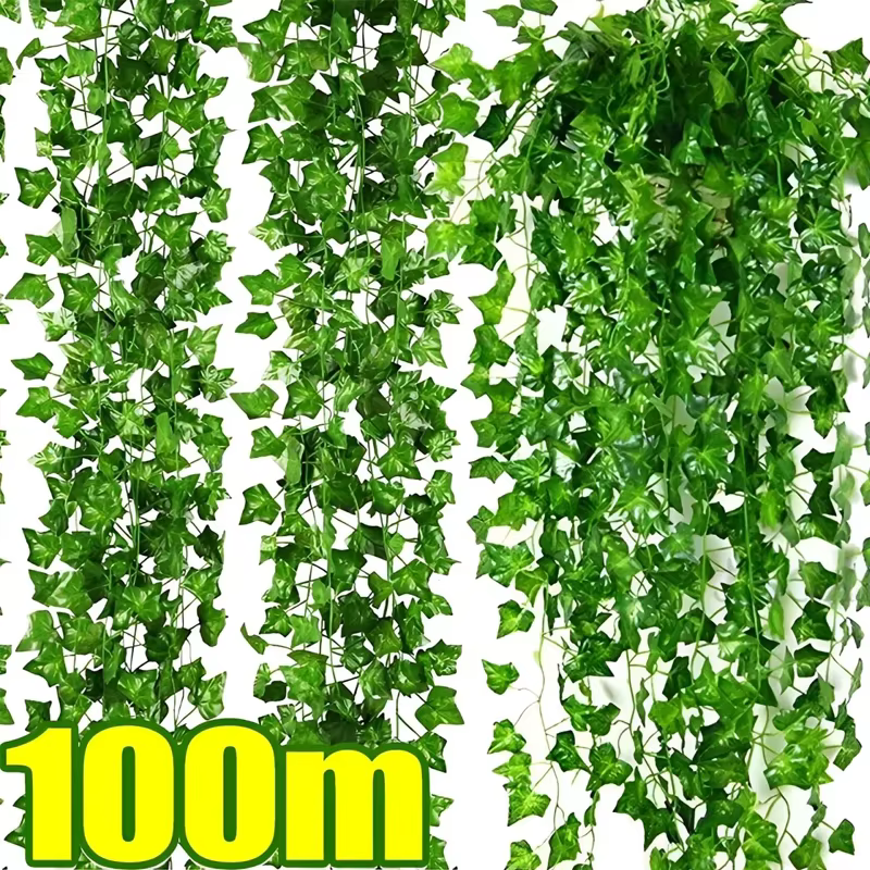Feuilles de lierre vertes artificielles en rotin