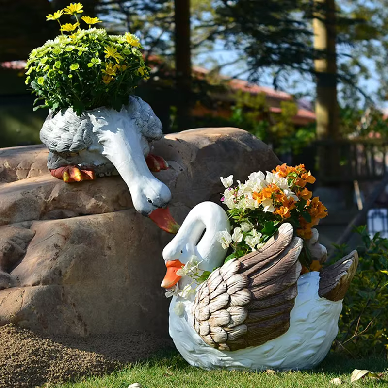 Pot de fleur de cygne de dessin animé