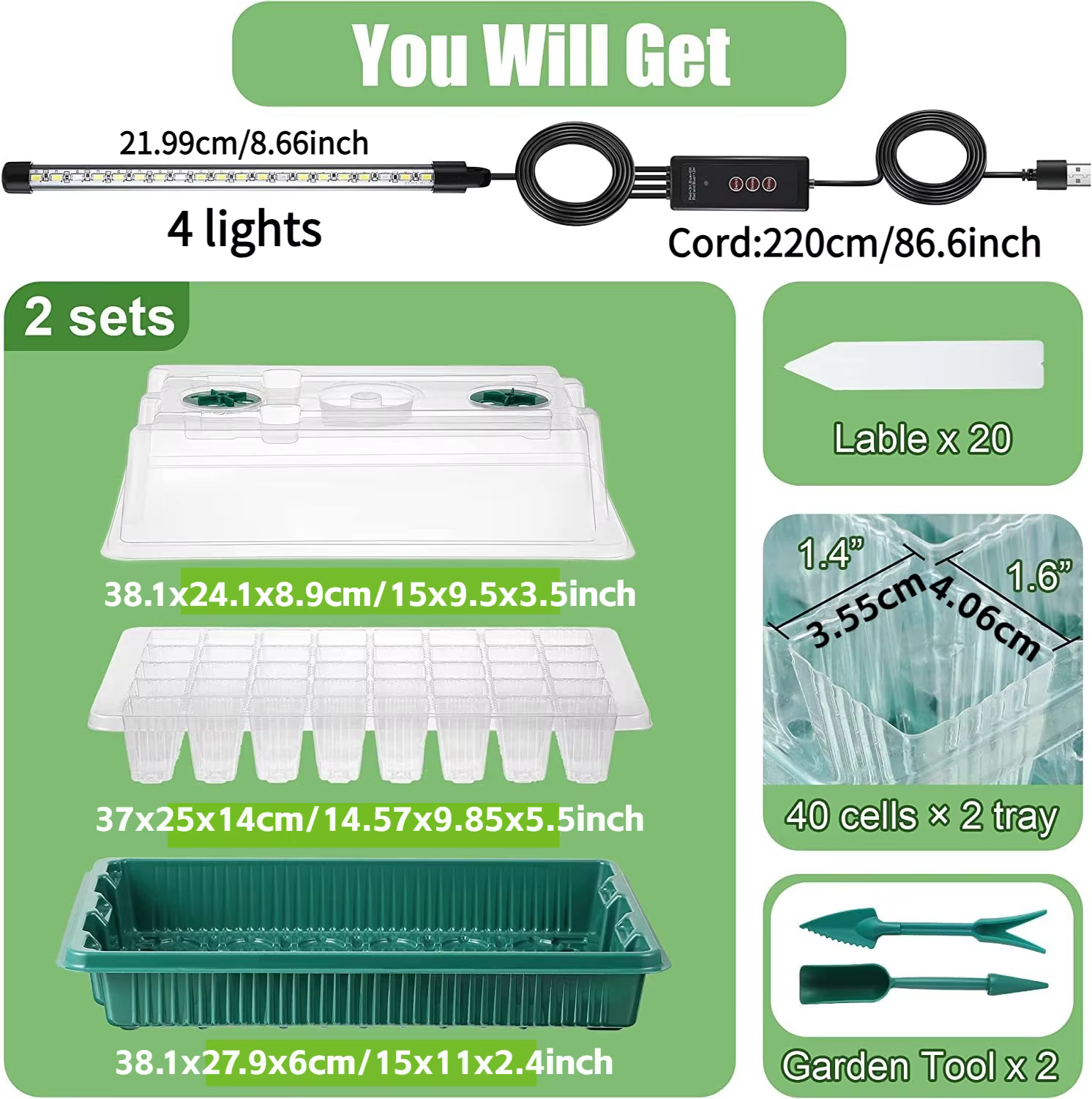 Lot De 2 Plateaux De Démarrage Pour Graines Avec Kit De Germination À Dôme Élevé – 80 Cellules