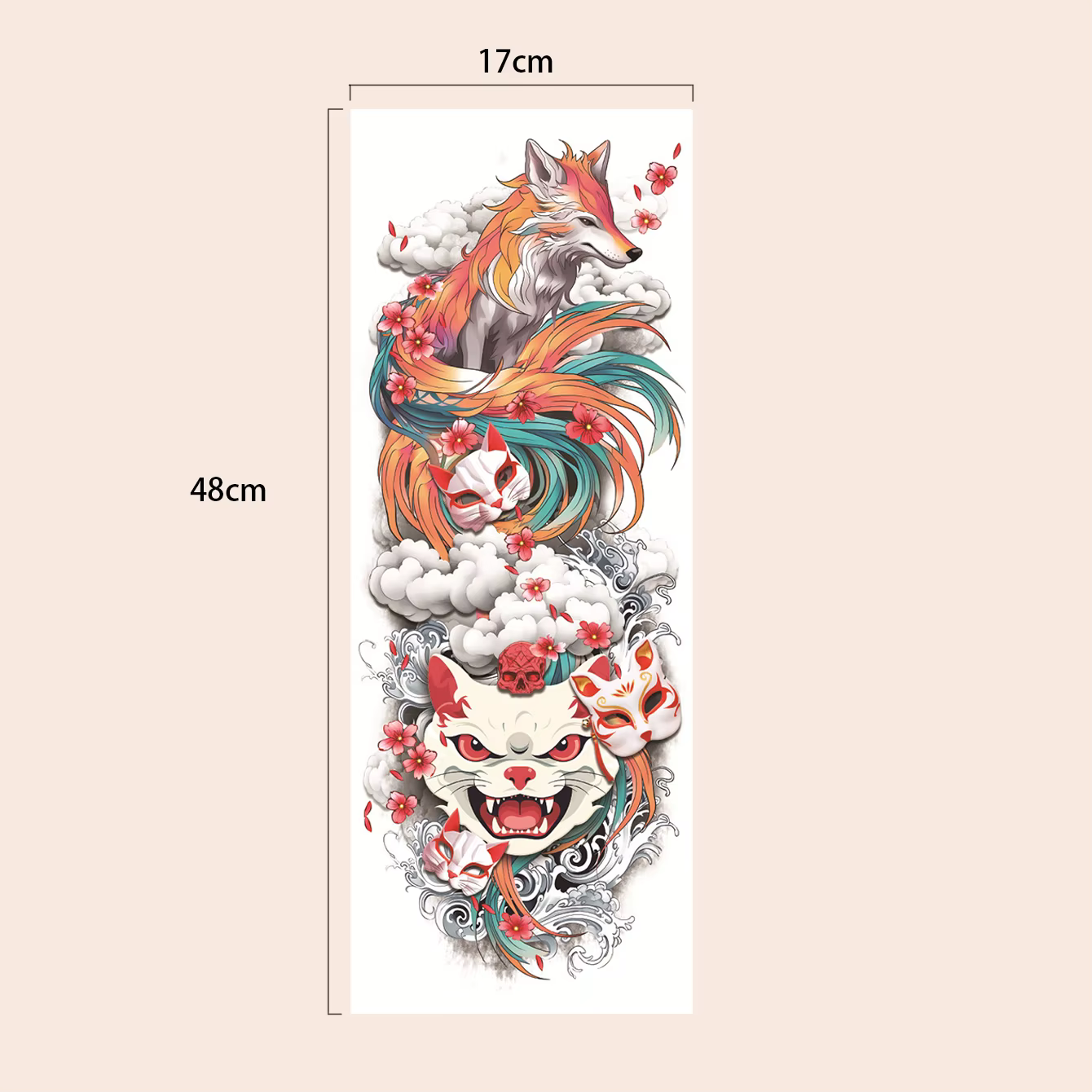 Autocollant de tatouage temporaire imperméable, bras complet, grande taille, renard, chat, fleur, flamant rose, papillon, faux tatouage Flash pour filles et femmes