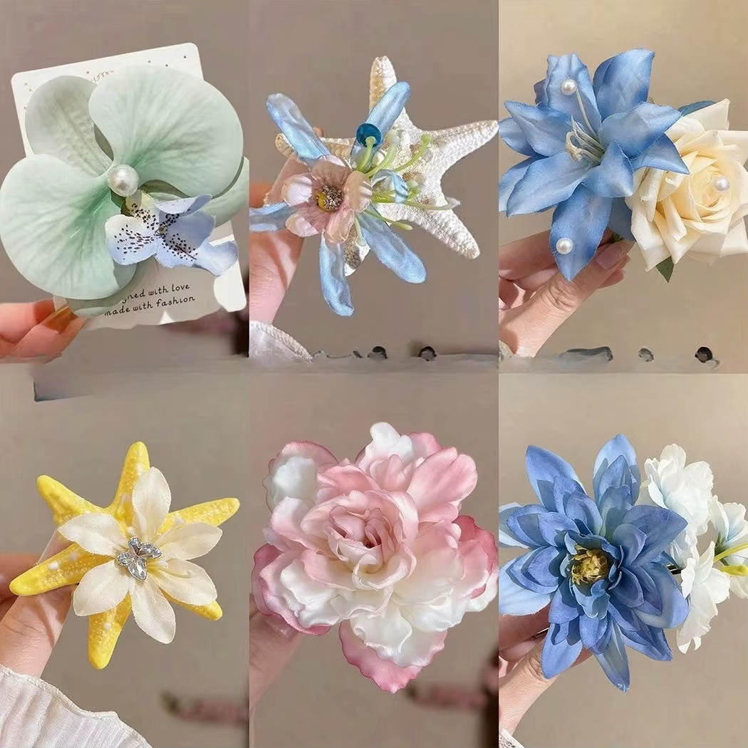 Barrettes à cheveux fleur étoile de mer pour femme, barrettes latérales florales stabilisées, pour la plage, les voyages, les vacances, les photos, les franges et les mèches.