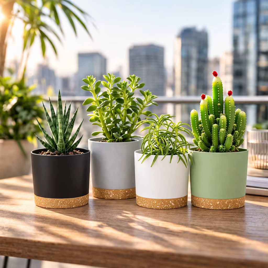 Lot de 4 pots de fleurs ronds de 5 pouces avec fond amovible