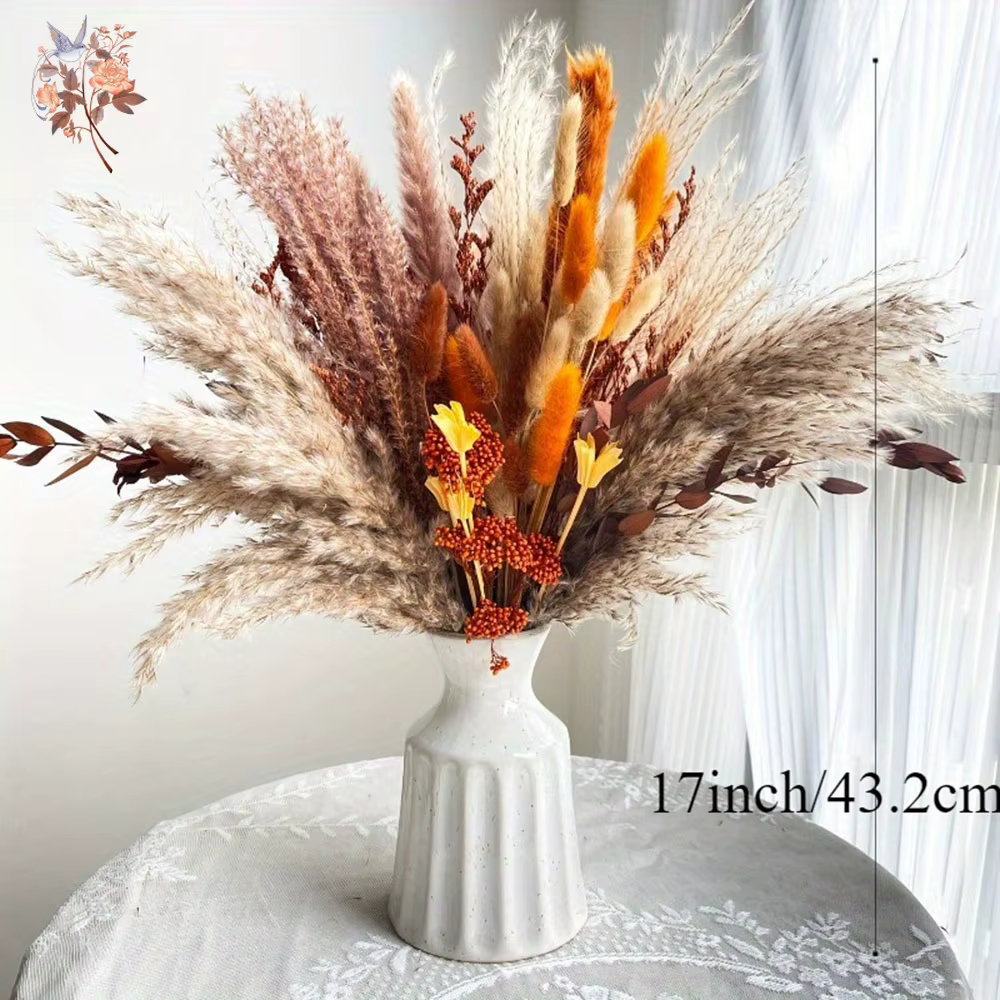 Nature Orange Reeds Pampas Herbe Automne Maison Fleurs Séchées Arrangements Décoration Réels Florals Pays Mariage Bouquets De Mariée
