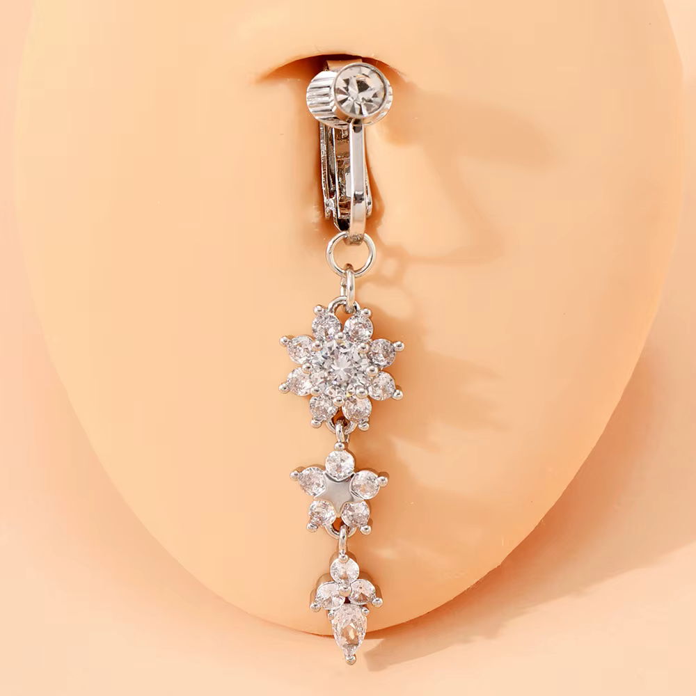 Clip sur nombril anneau papillon cuivre Zircon rose faux ventre Piercing ombilical nombril corps bijoux à la mode Style