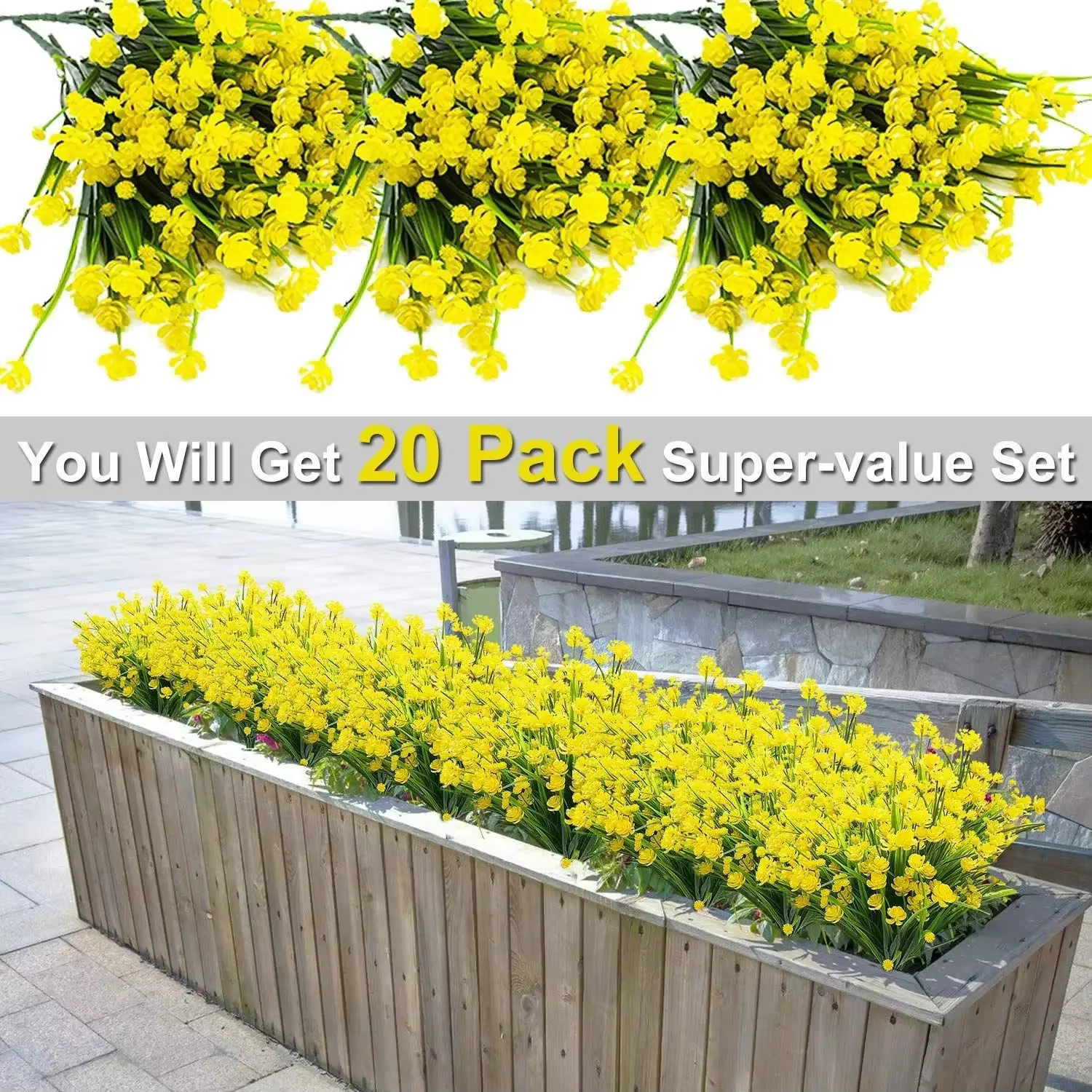 Fleurs artificielles fausses plantes extérieures arbustes en plastique résistants aux UV
