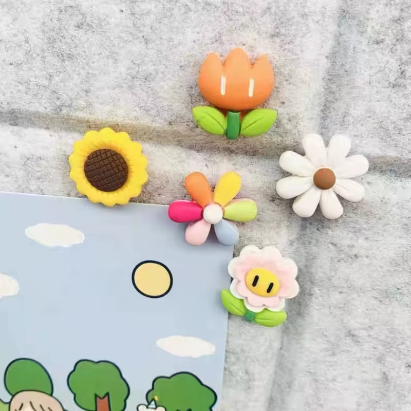 Autocollants de réfrigérateur en résine de tournesol de petites fleurs fraîches
