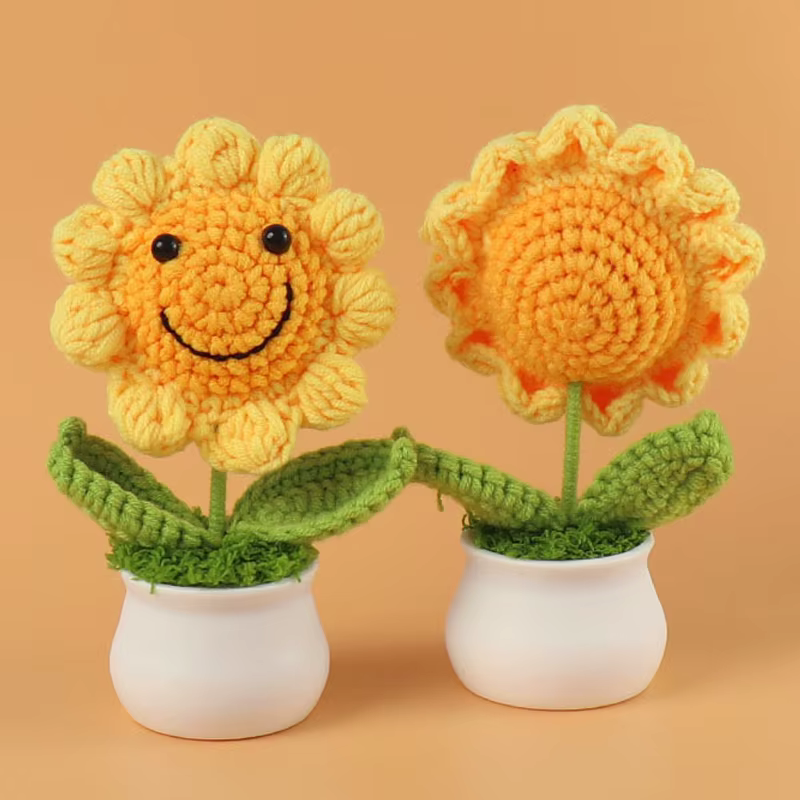 1 pièces fleurs artificielles créatives mignon Crochet Pots de tournesol tricoté fleur à la main cadeau maison cadeaux d'invité de mariage décor de bureau
