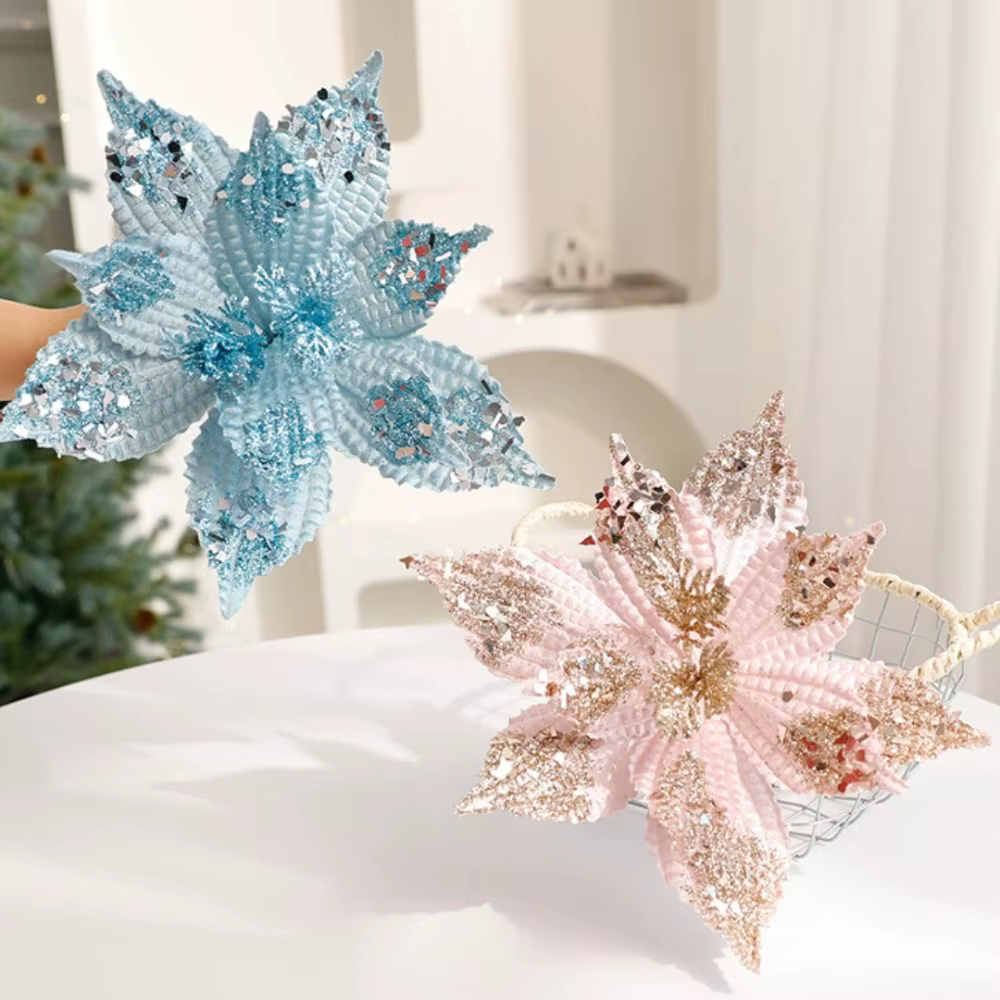 Poinsettia Artificiel Paillettes Fleur