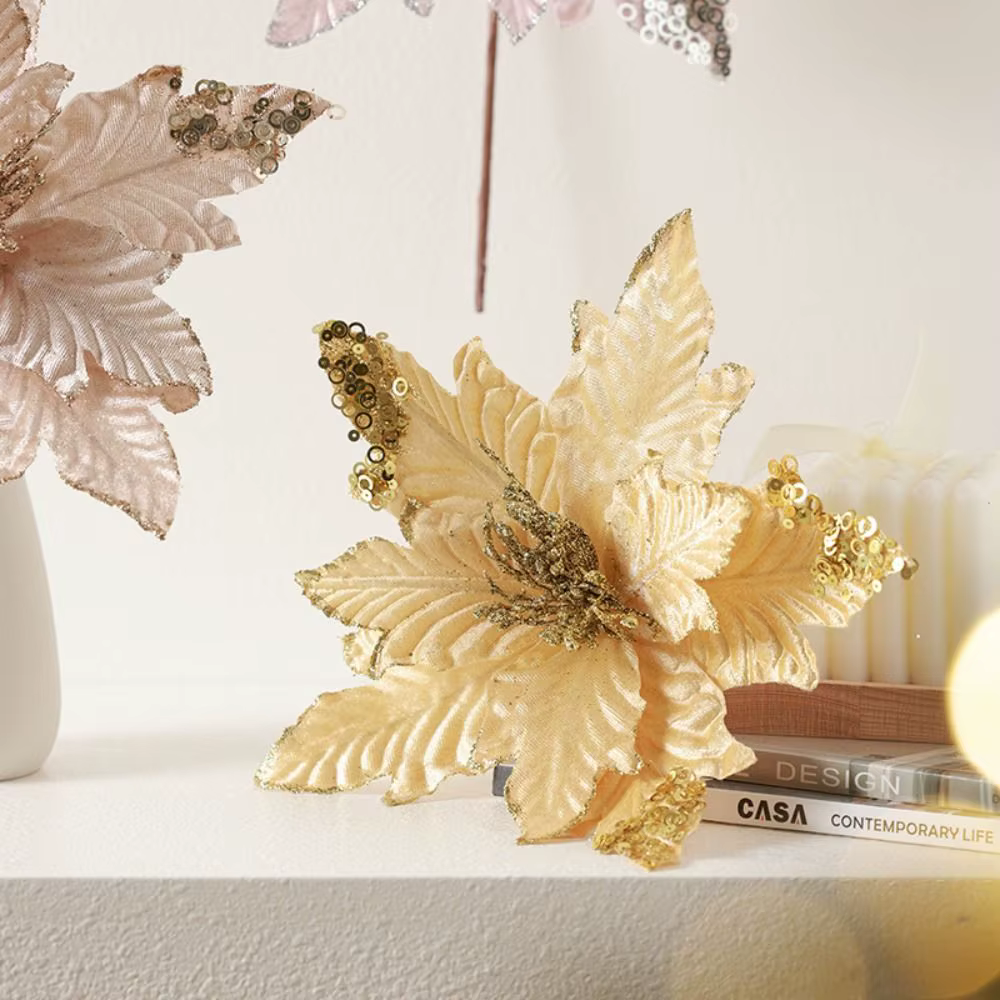 25 cm noël Poinsettia paillettes fleur