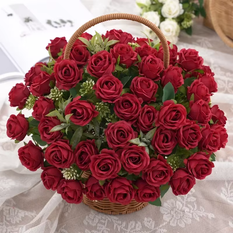 Bouquet de Roses Os rouges à l'aloès vert pour mariage