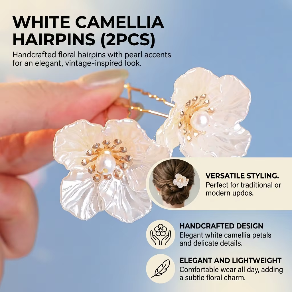 Accessoire de cheveux de mariée, style chinois vintage, épingle à cheveux à fleur blanche et pompon pour mariage, Hanfu, fête, coiffure quotidienne, cadeau