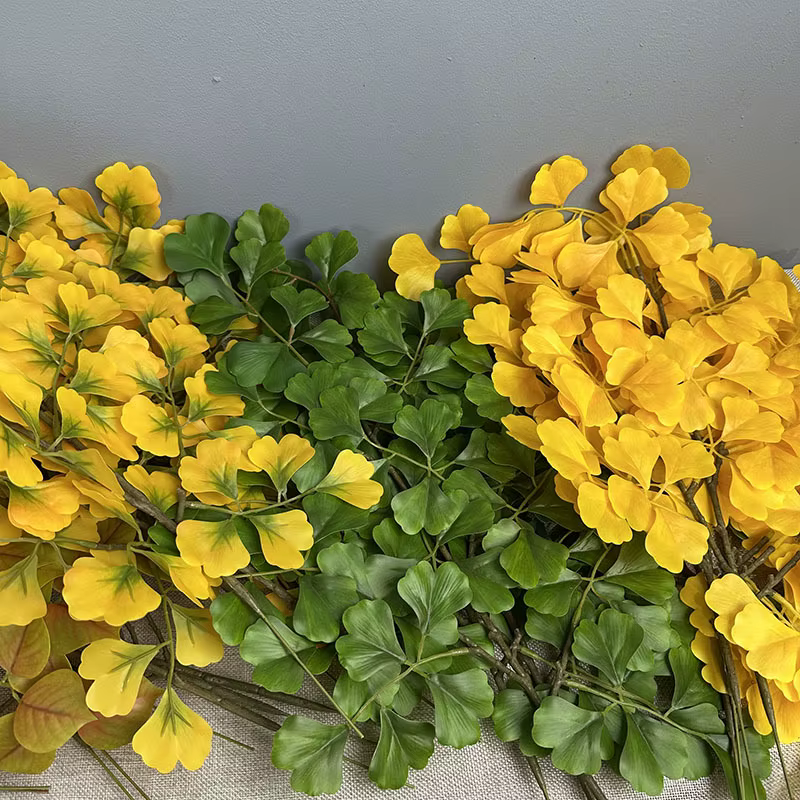 8 pièces de feuilles de Ginkgo artificielles en plastique
