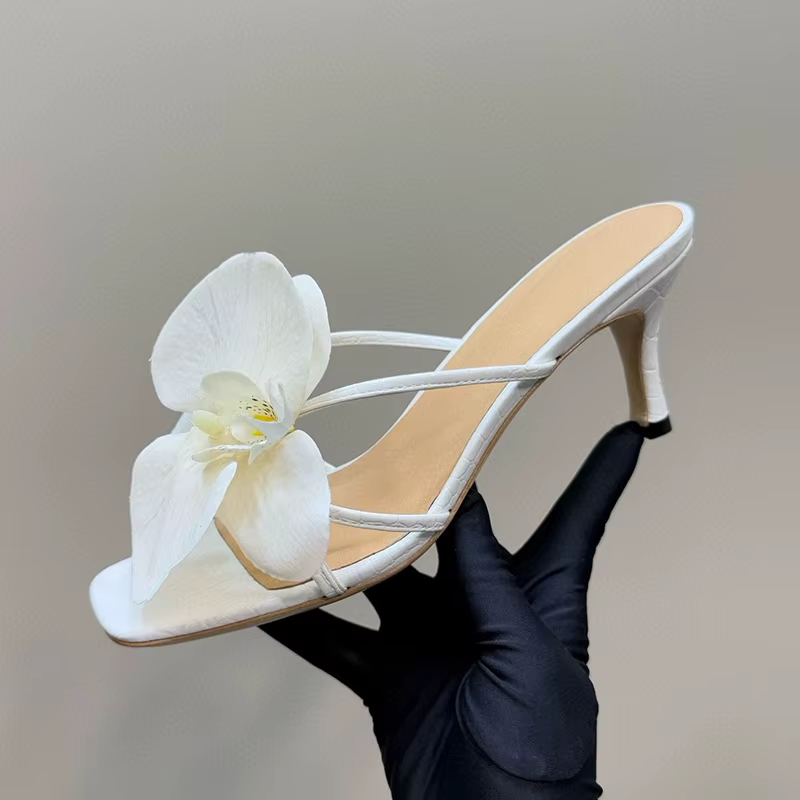 Pantoufles à talons hauts pour femmes, en cuir véritable, bout ouvert, talons chaton, sandales paresseuses, diapositives d'été, chaussures de plage pour vacances à la mode