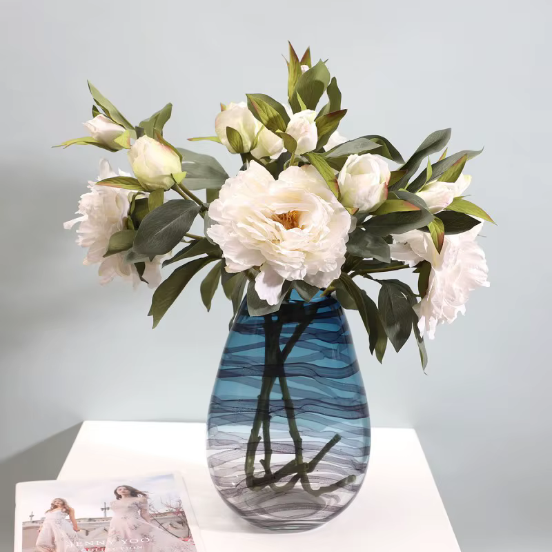Branche de fleur de pivoine en soie blanche