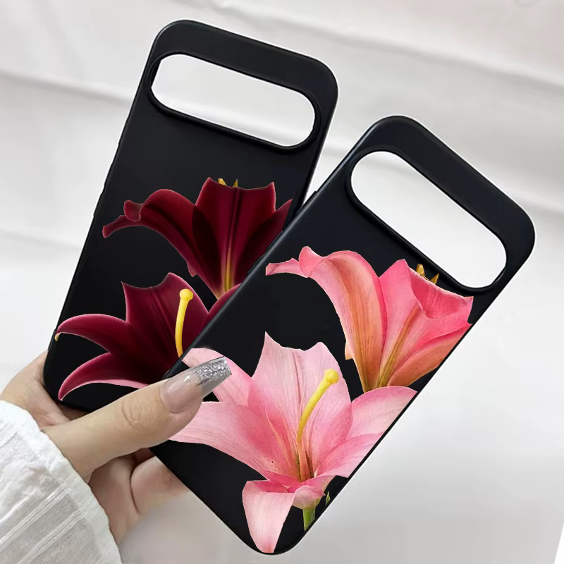 Coque de téléphone à motif de fleur de lys rose, étui en TPU souple et transparent pour Google Pixel 10 Pro XL 9 8A 9 8 Pro 7 6A 5G INS