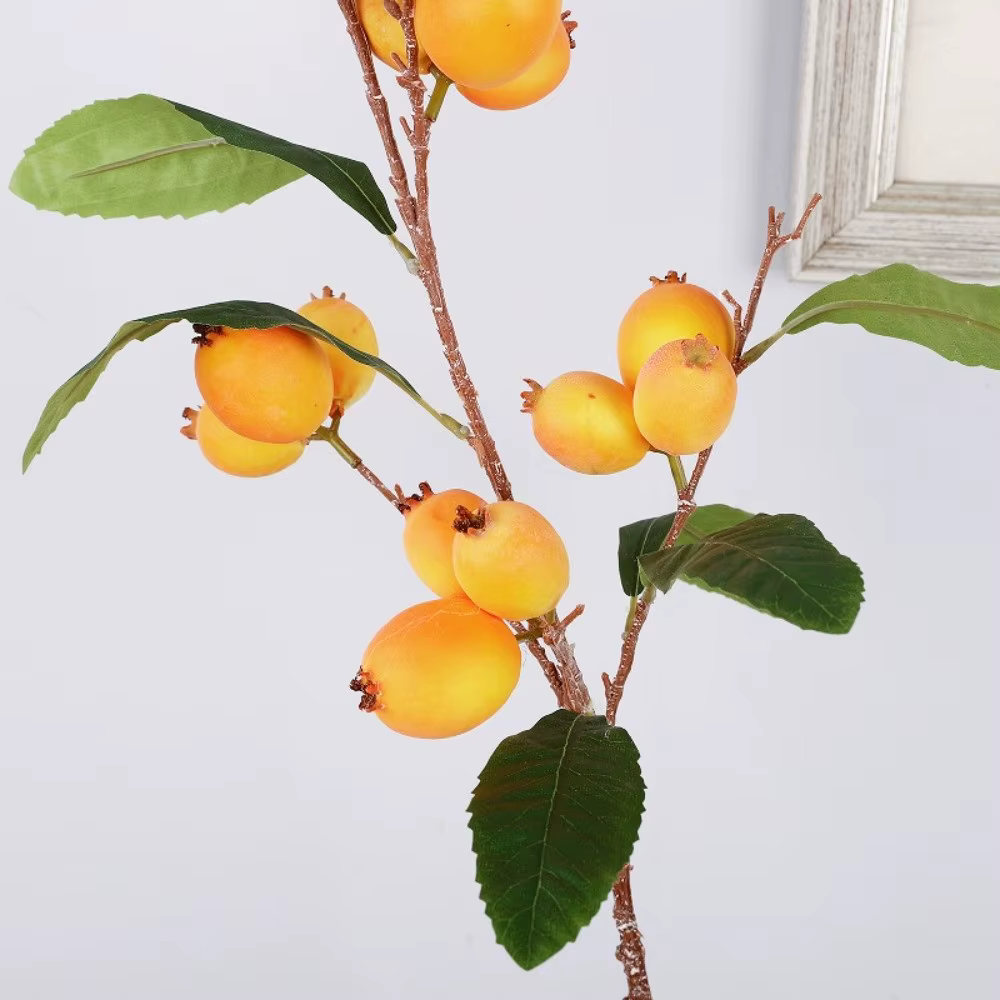 Branche de Loquat Artificielle à Feuilles Vertes