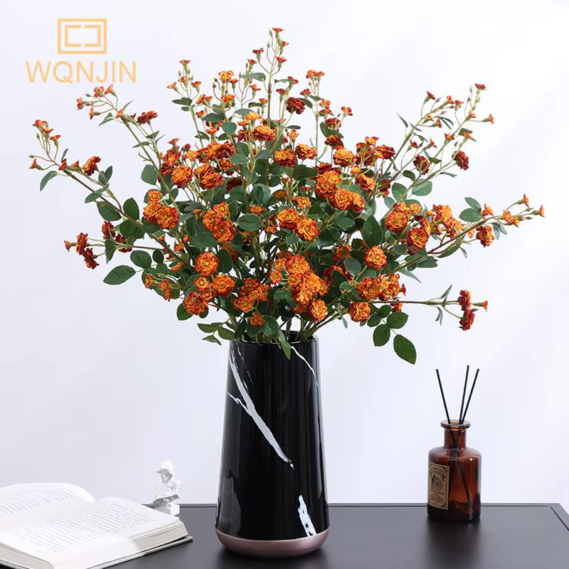 WQNJIN 75 cm bleu haute qualité européenne Mini Roses longue branche fleurs en soie artificielle maison Table pièce maîtresse décor de chambre