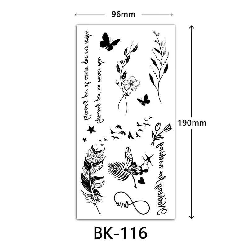 Autocollant de faux tatouage noir à grande fleur pour femmes