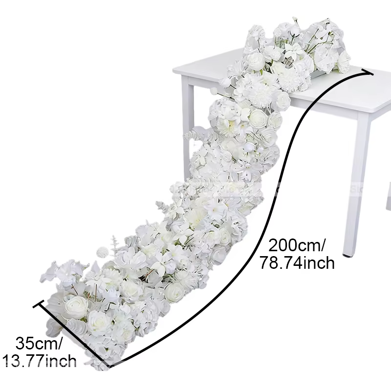 200/50cm Guirlande de fleurs artificielles de roses blanches de luxe pour centre de table de mariage