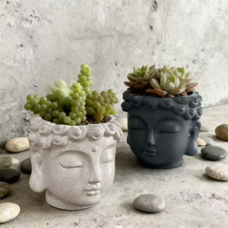 Pot de fleurs en forme de visage de Bouddha
