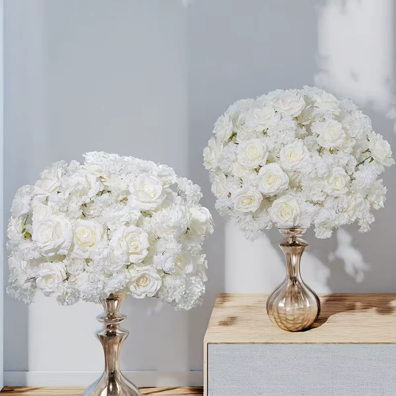 Boule de fleurs artificielles blanches de 80 cm en cerisier et roses pour décoration de table de mariage, porte-bougie, dîner de la Saint-Valentin