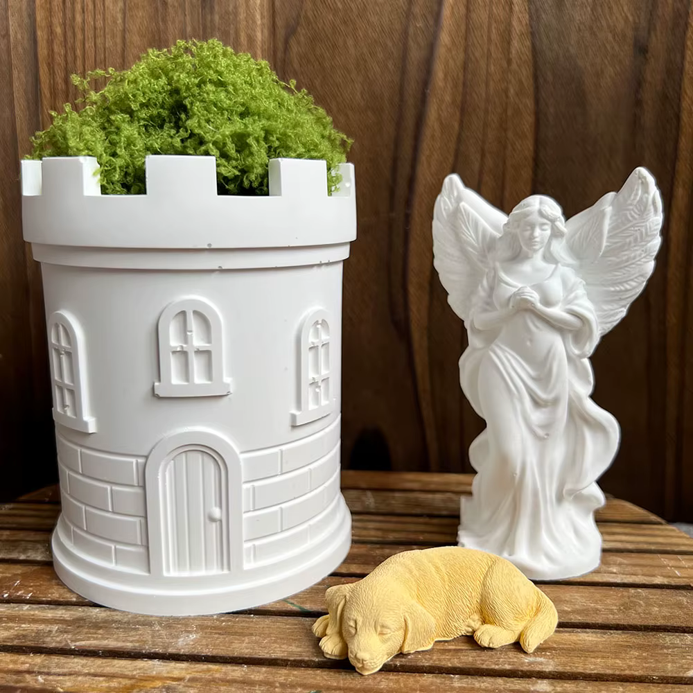 Maison de château 3D, plante succulente