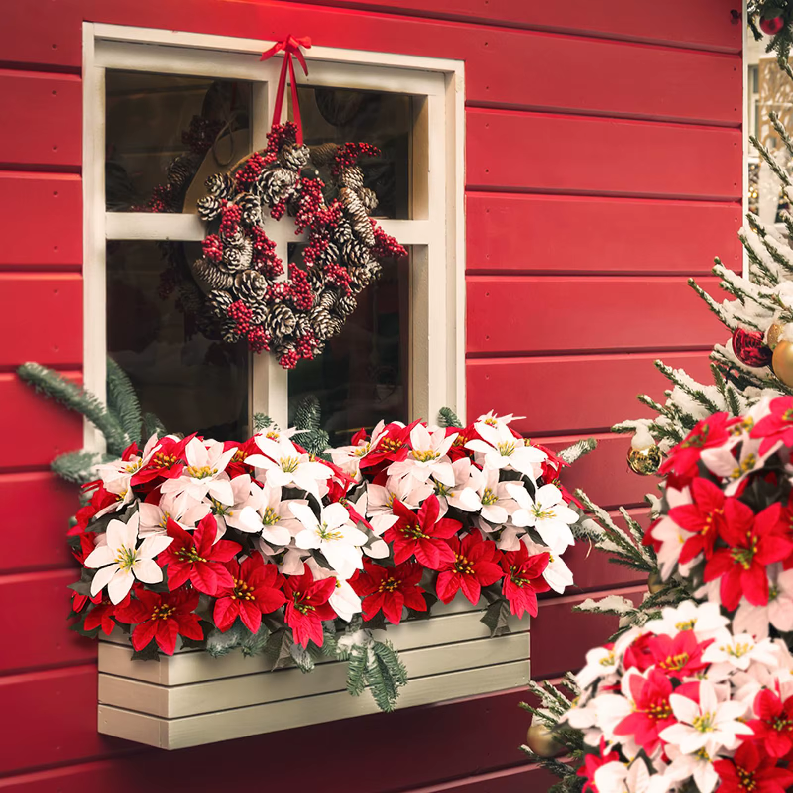 Bouquet de fleurs de Poinsettia artificielles à 5 têtes