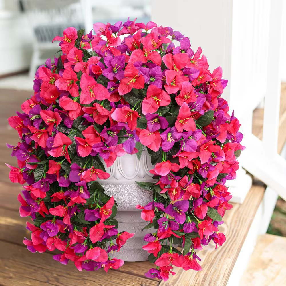 Réaliste Faux Bougainvillea Fausses soie résistant aux UV fleurs artificielles plante décoration d'été longue traînée