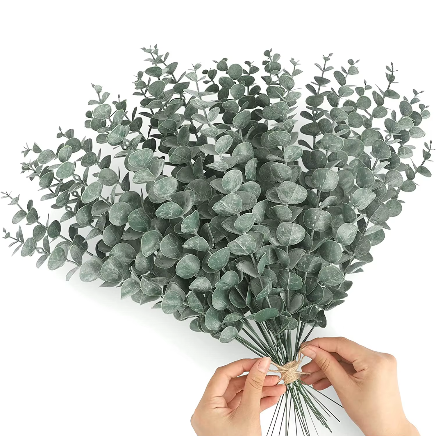 Yannew 12 pièces tiges d'eucalyptus artificielles argent Dollar verdure fausses plantes pour Bouquet de mariage Arrangement Floral décor à la maison