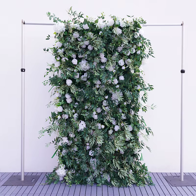 Blanc Rose vert plante feuilles de saule enrouler tissu fleur décoration murale arrière-plan de mariage Arrangement Floral événement accessoires de fête A8930