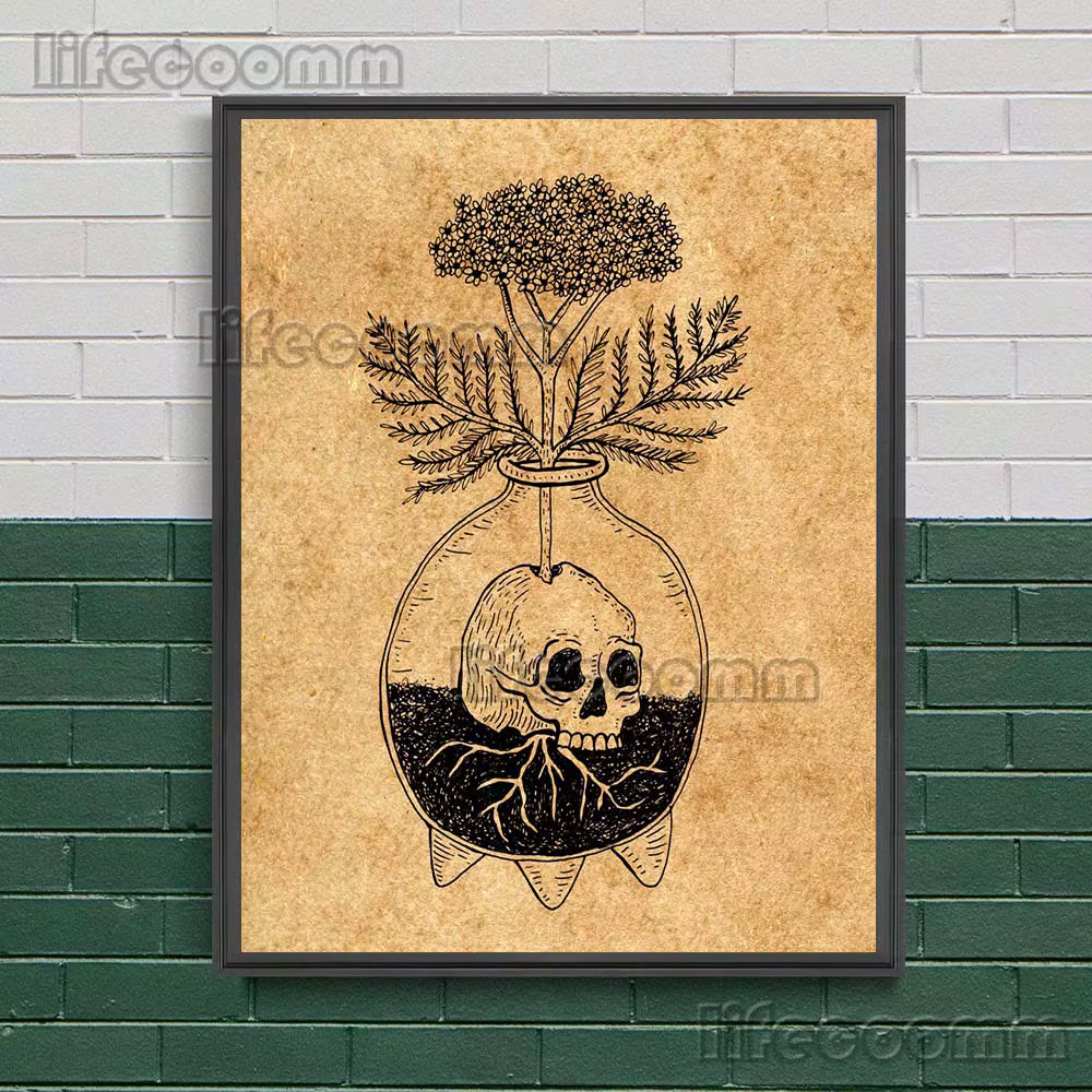 Affiche d'art avec plante pleine de soleil et de lune