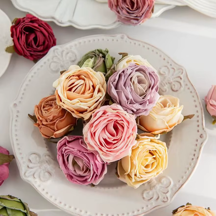 Fleur artificielle bord brûlé Rose mariage Bouquet de mariée décor maison jardin extérieur Festival fête couronne bricolage Ins cadeau Scrapbook