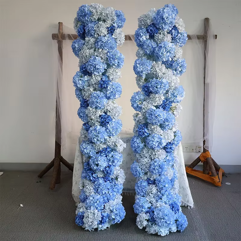 Ornement fleur en soie hortensia bleue