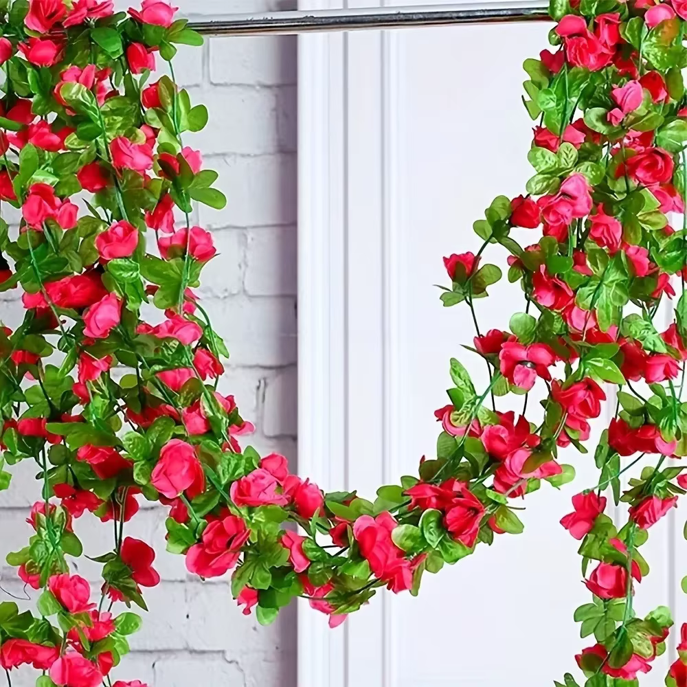 40 tête de fleur 2.3M artificielle multicolore Rose vigne guirlande mariage arc décoration fausse plante feuille